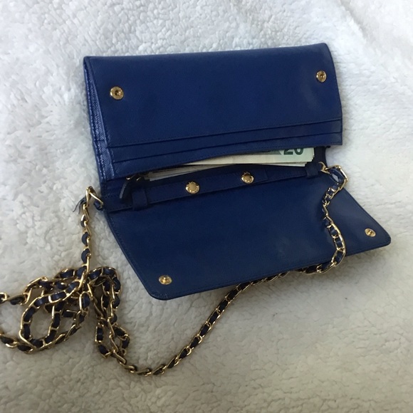 Prada Navy Leather Clutch with Gold Chain - Picture 2 of 10